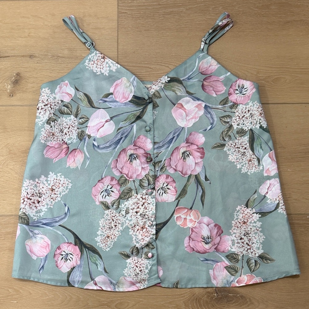 Show Me Your MuMu Green & Pink Floral Button Cami